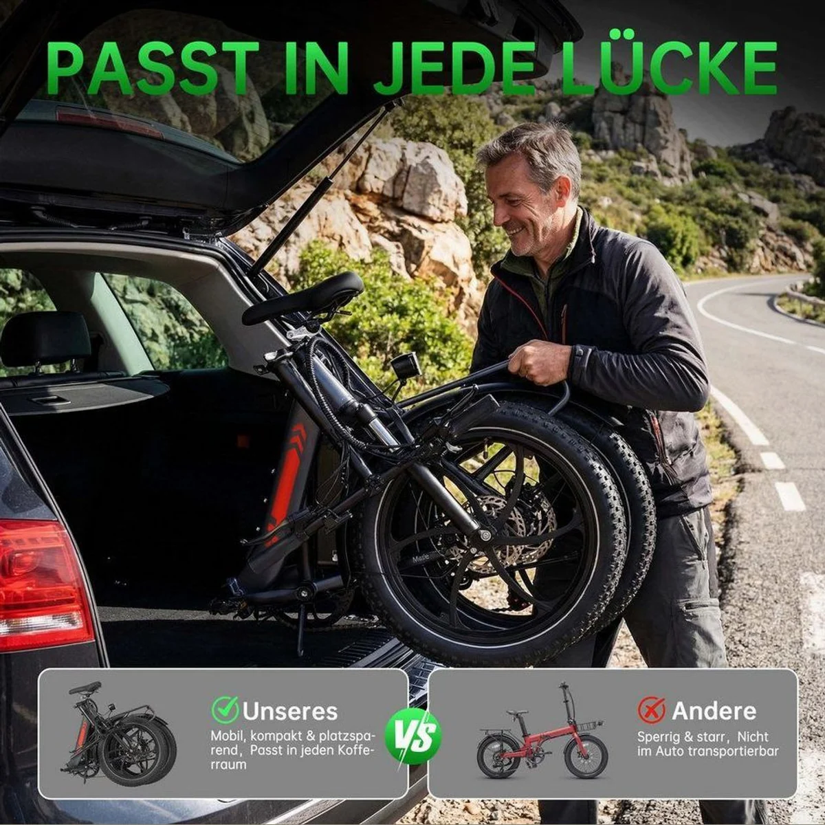 Vankel E-Bike Klapprad, 250W Motor, 150 km Reichweite, faltbar 5