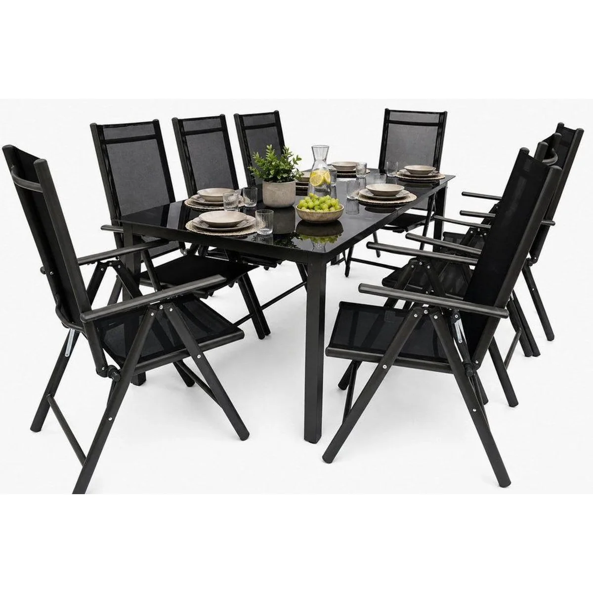 VCM Garten-Essgruppe Miami 9er Set, robust und platzsparend — Tisch & 8 Klappstühle