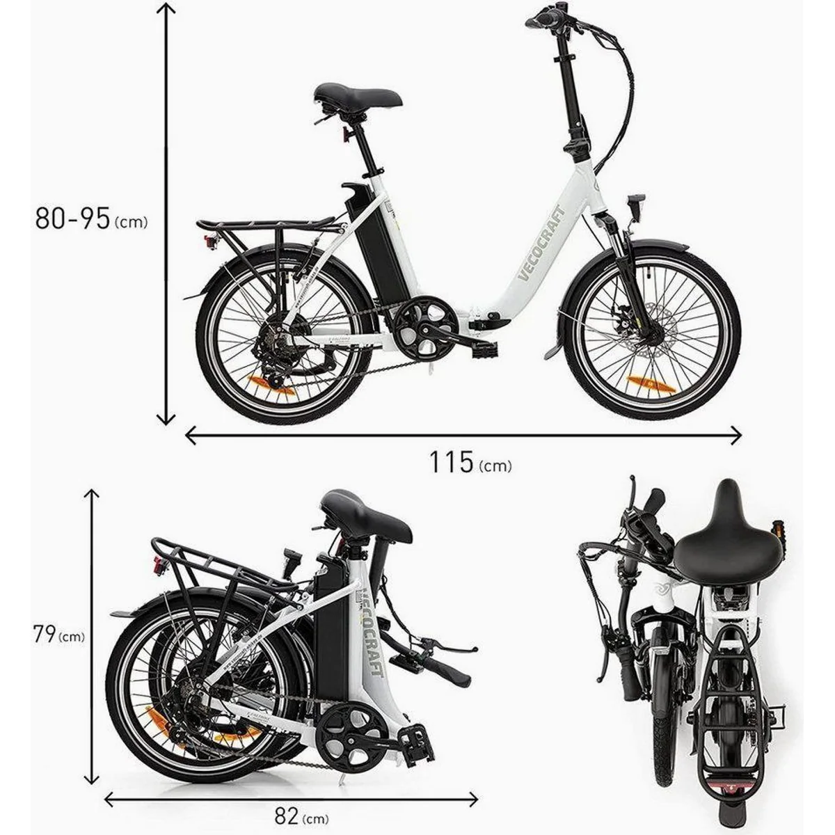 VECOCRAFT E-Pax 20 Zoll E-Bike, 250W Heckmotor, 7-Gang Shimano, herausnehmbarer Akku 4