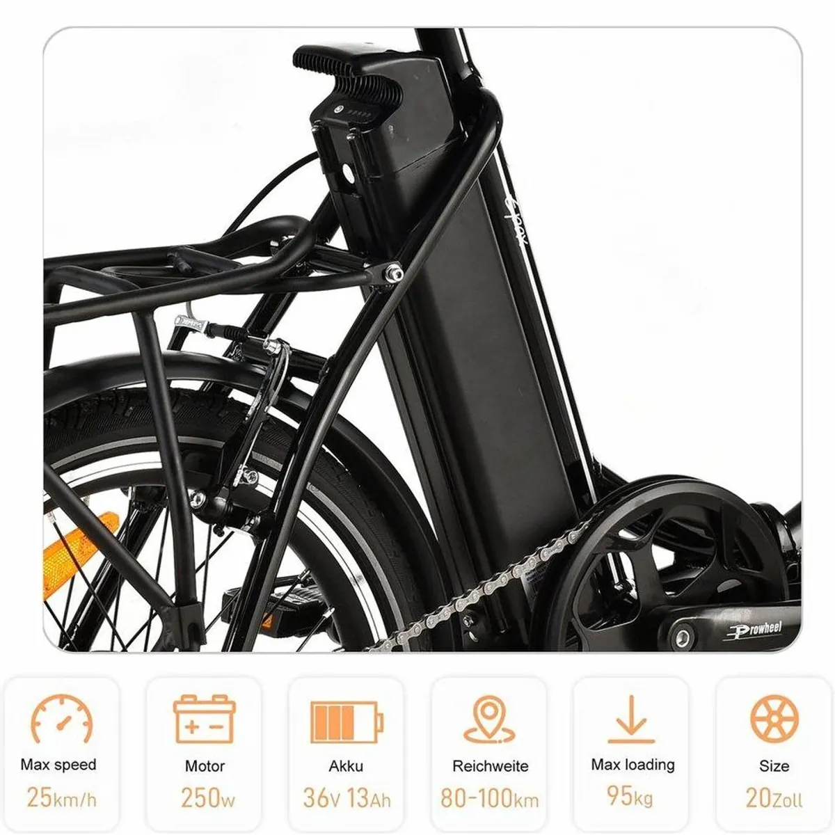 VECOCRAFT E-Pax E-Bike Klapprad, 20 Zoll, 7-Gang Shimano, 250 W Heckmotor 3