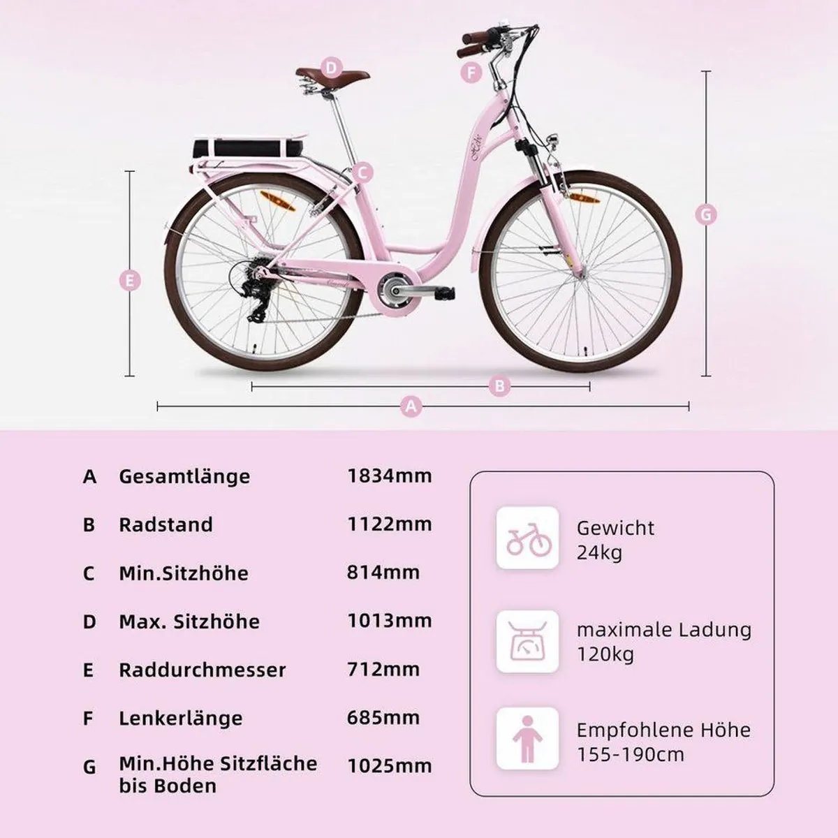 VECOCRAFT HEBE E-Bike Cityrad, 7-Gang Shimano, Heckmotor, 360 Wh 5