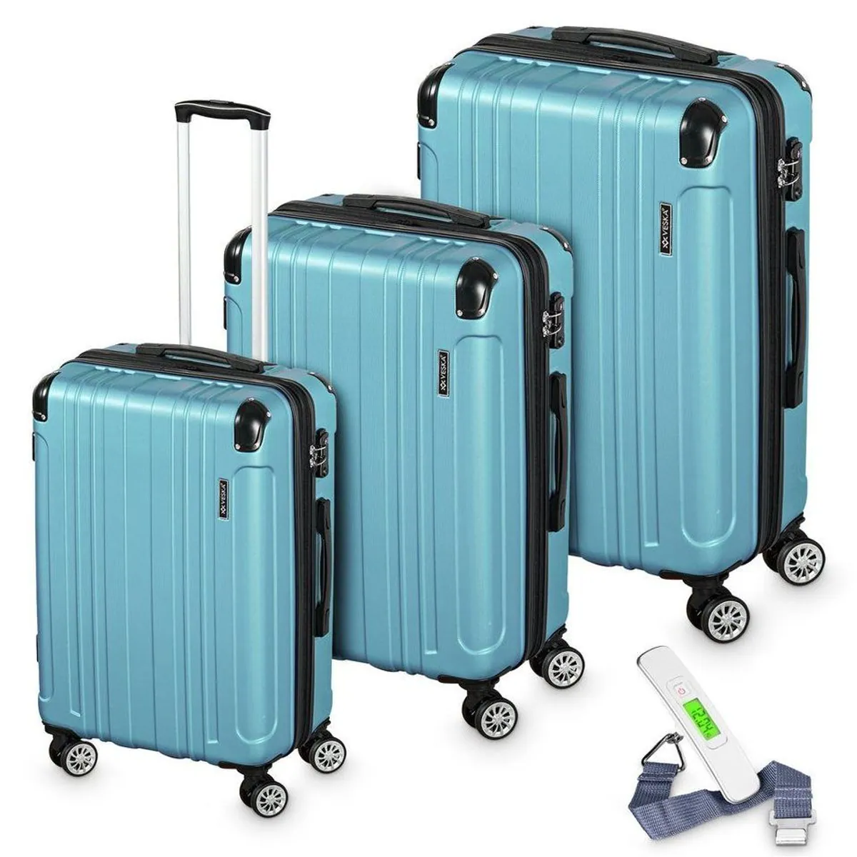 VESKA Trolleyset Hartschalenkoffer, 3-teilig, TSA Schloss, erweiterbar, 4 Rollen