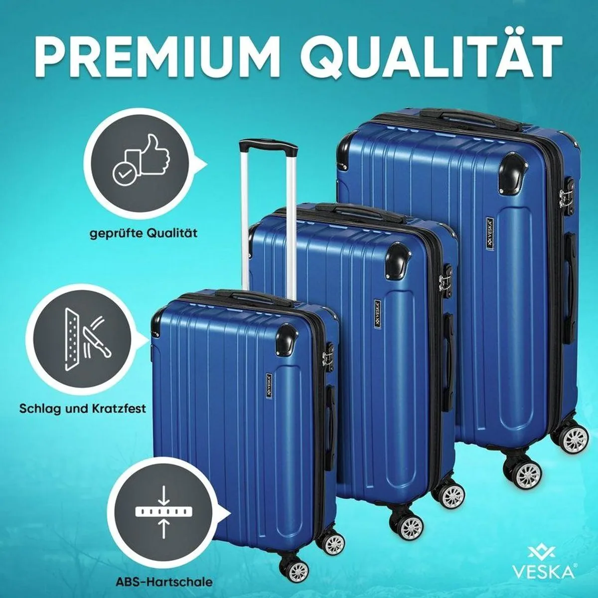 VESKA Trolleyset Hartschalenkoffer, 3-teilig, TSA Schloss, erweiterbar, 4 Rollen 2