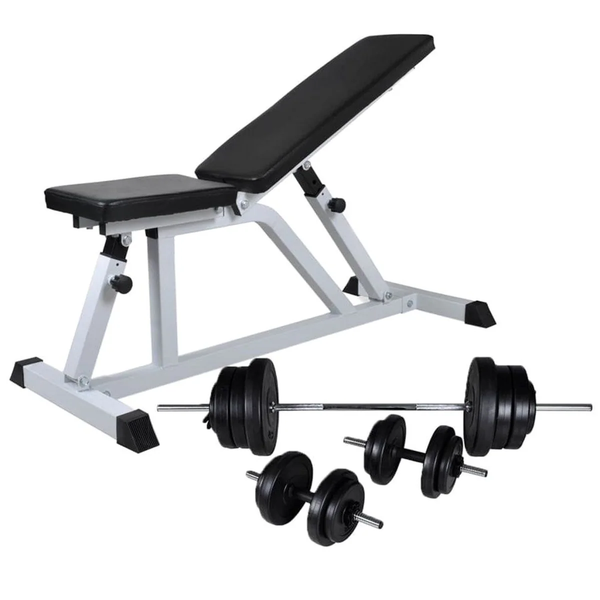 vidaXL Hantel-Set mit Hantelbank, 60,5 kg — vielseitig, robust, komfortabel