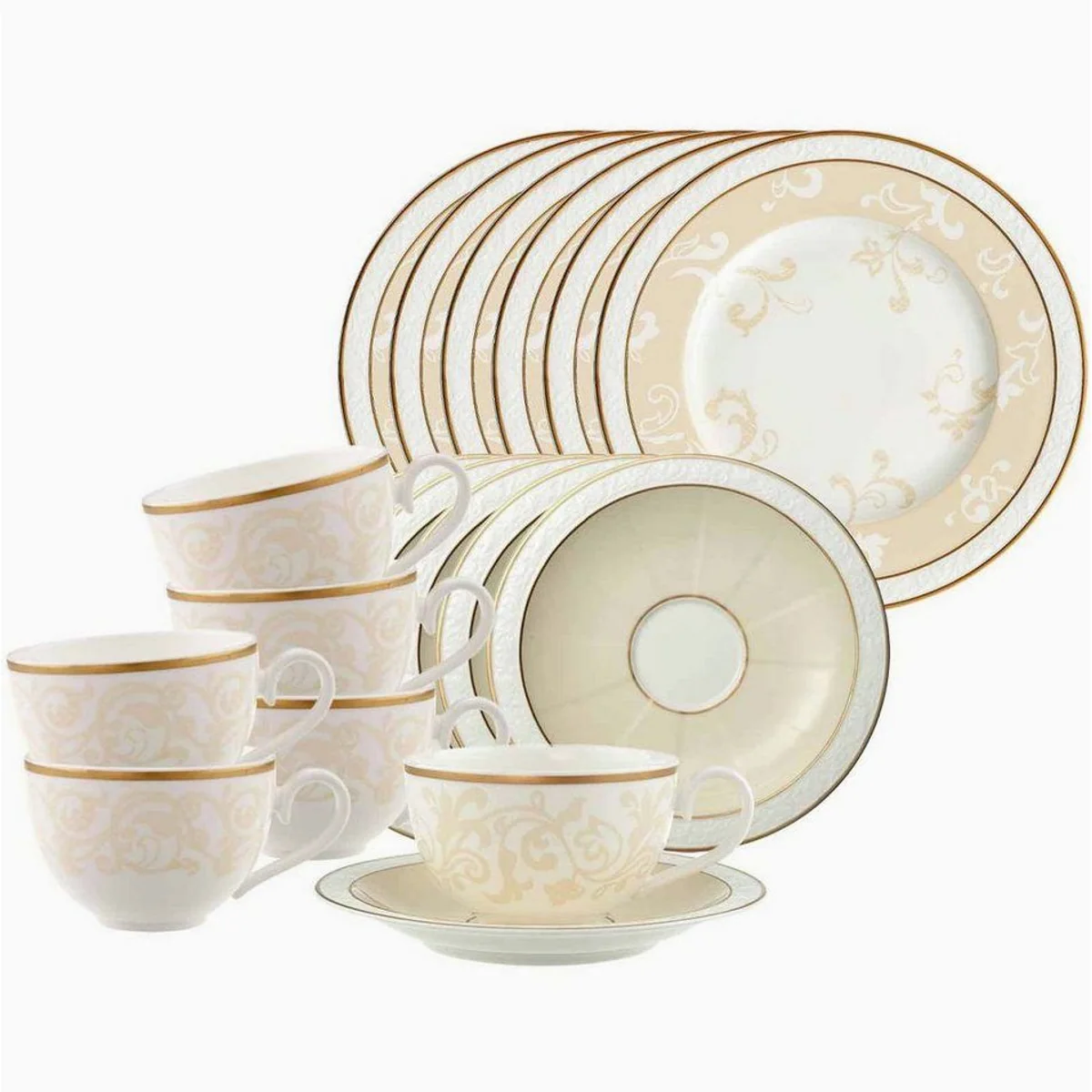 Villeroy & Boch Ivoire Kaffeeservice 18-tlg., edles Porzellan, spülmaschinenfest