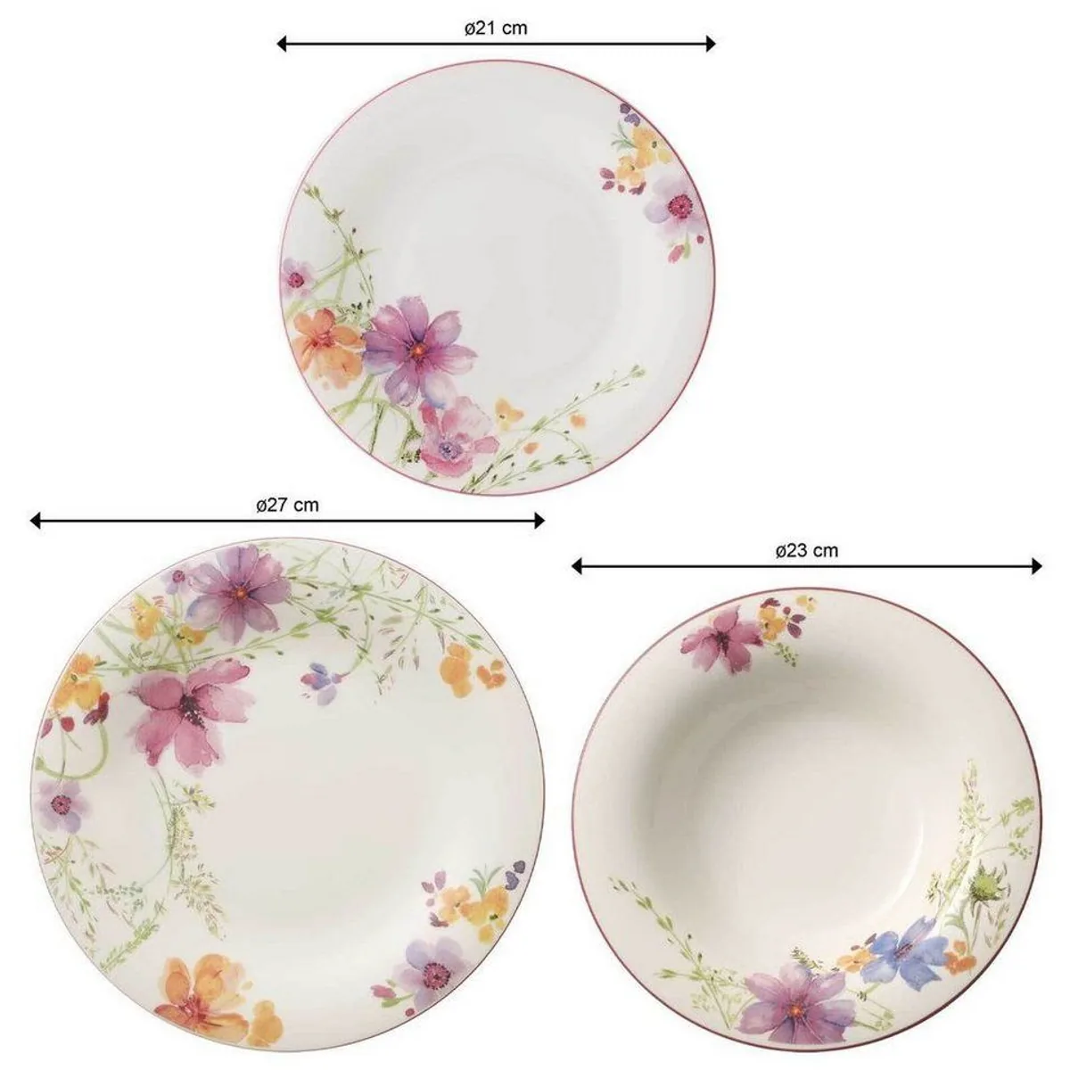 Villeroy & Boch Mariefleur Basic Teller-Set, 18-teilig, für 6 Personen — elegantes Blumendekor, spülmaschinenfest, mikrowellensicher 2