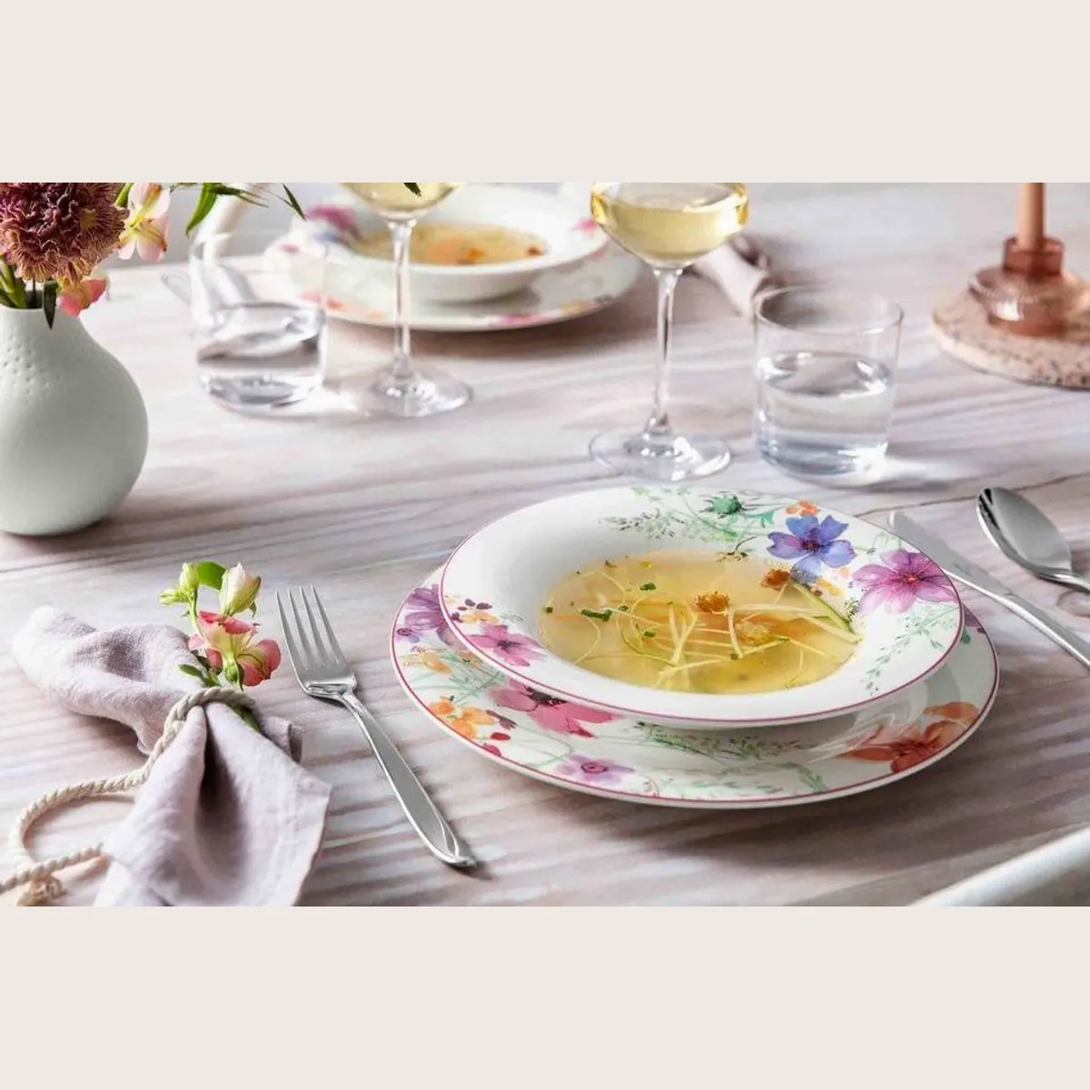 Villeroy & Boch Mariefleur Basic Teller-Set, 18-teilig, für 6 Personen — elegantes Blumendekor, spülmaschinenfest, mikrowellensicher 4