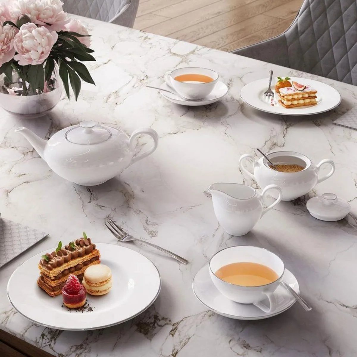 Villeroy & Boch Anmut Platinum No. 1 Frühstücks-Set, 18-teilig, edles Porzellan, spülmaschinenfest 2