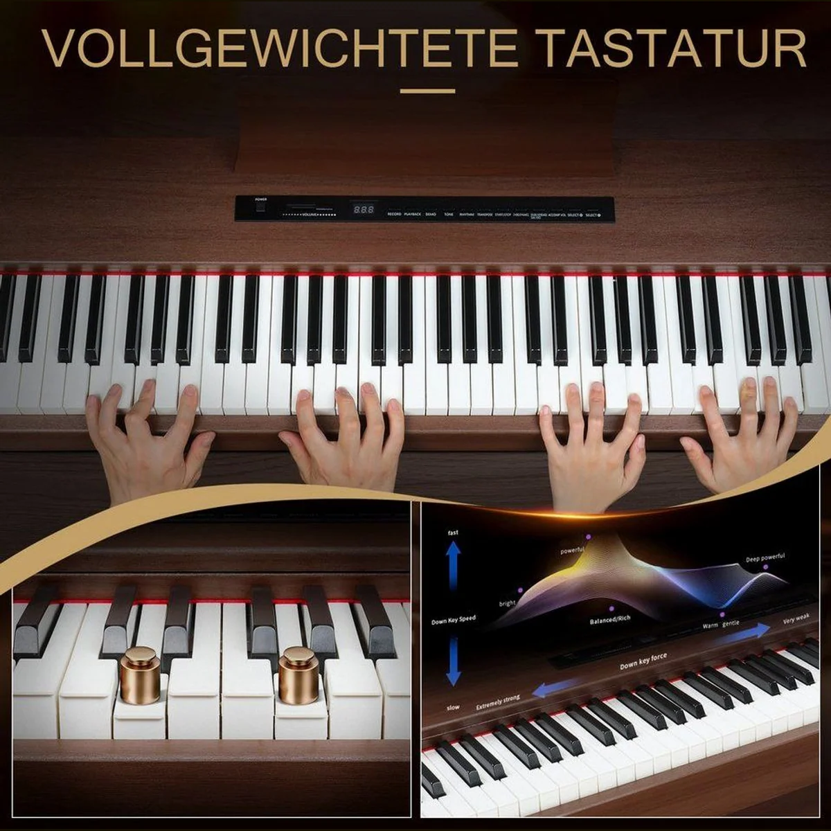 VINGLI GDP-104 Digitalpiano, 88 vollgewichtete Tasten, Bluetooth, inkl. Klavierständer 3
