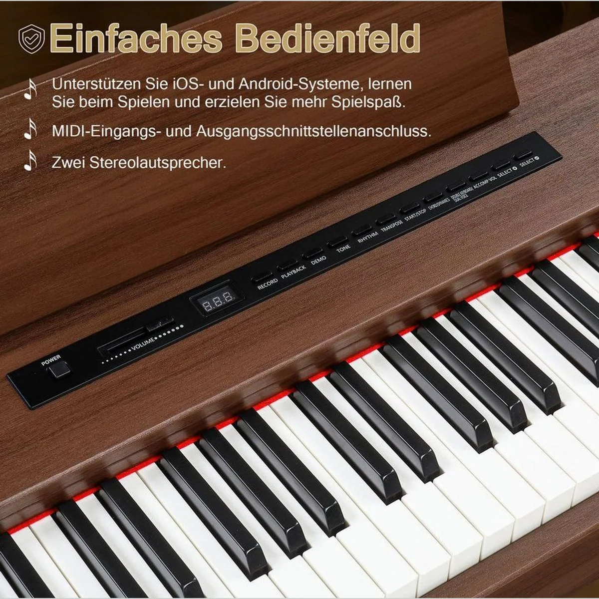 VINGLI GDP-104 Digitalpiano, 88 vollgewichtete Tasten, Bluetooth, inkl. Klavierständer 4