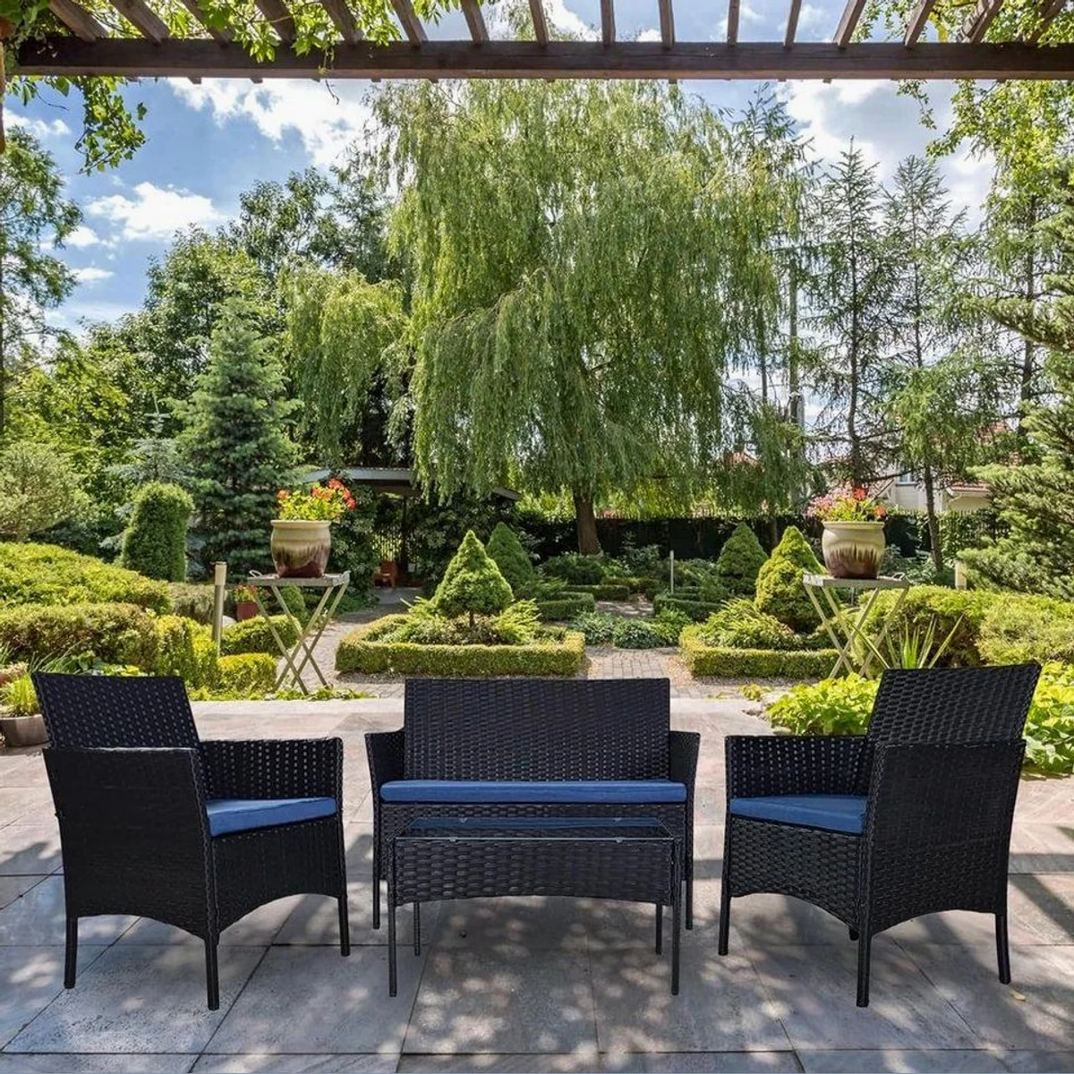 VORTIVO Gartenlounge-Set klein für 4 Personen, wetterfest, austauschbare Kissenbezüge 2