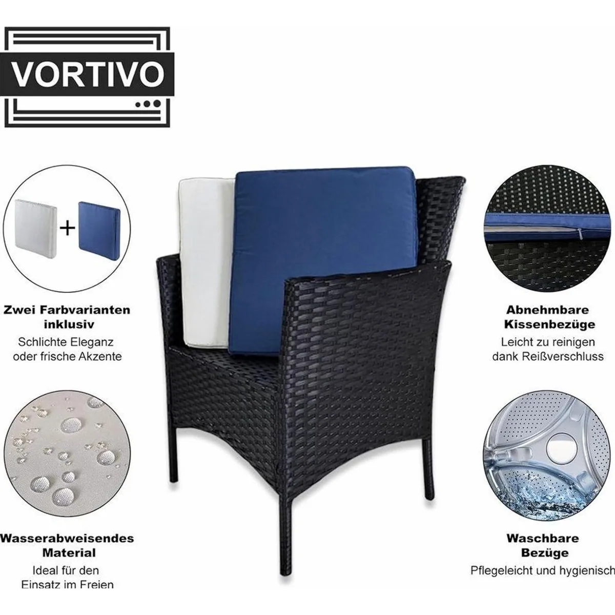 VORTIVO Gartenlounge-Set klein für 4 Personen, wetterfest, austauschbare Kissenbezüge 4