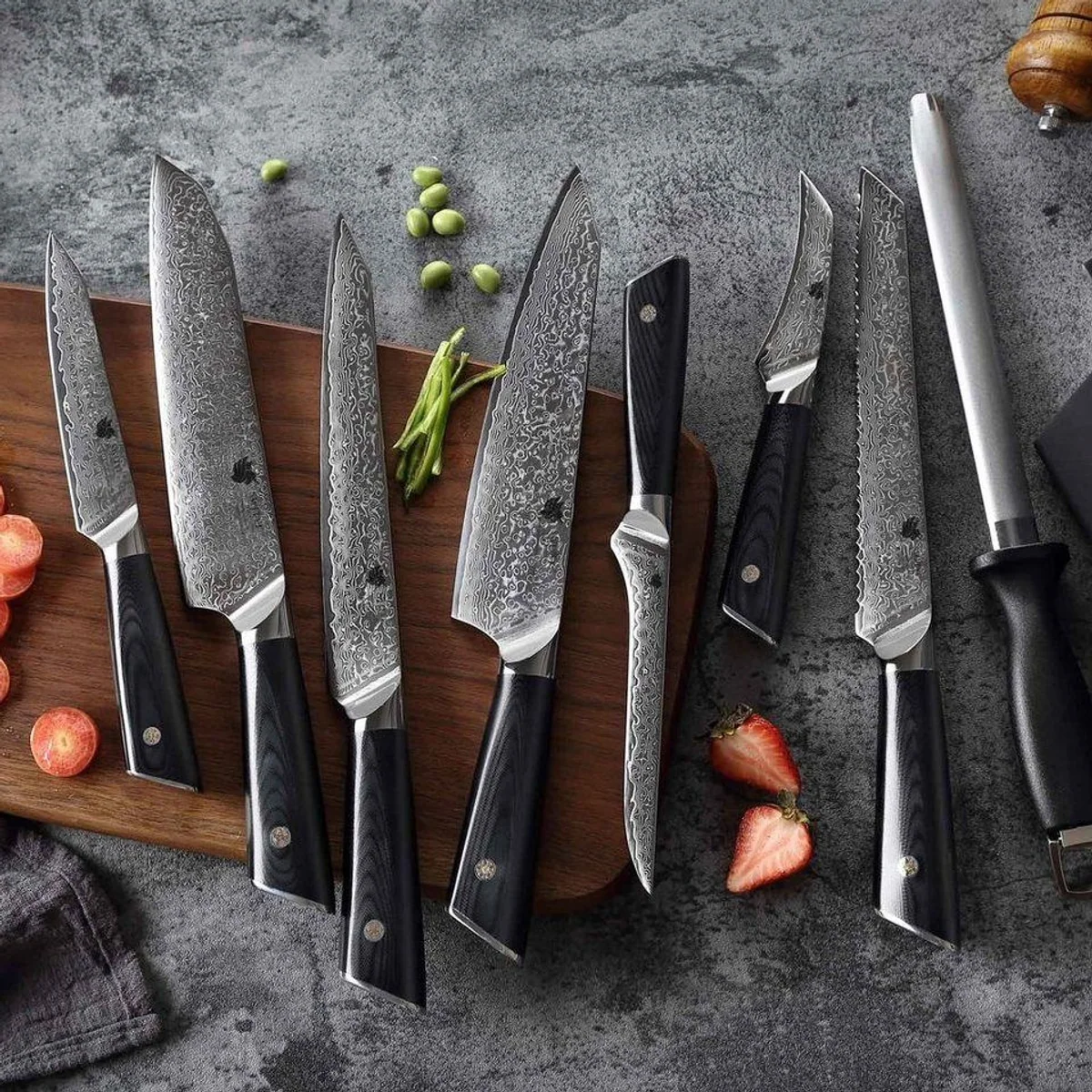 VOSSBACH Damast Messer-Set, 9-teilig, mit Echtholz Messerblock 4