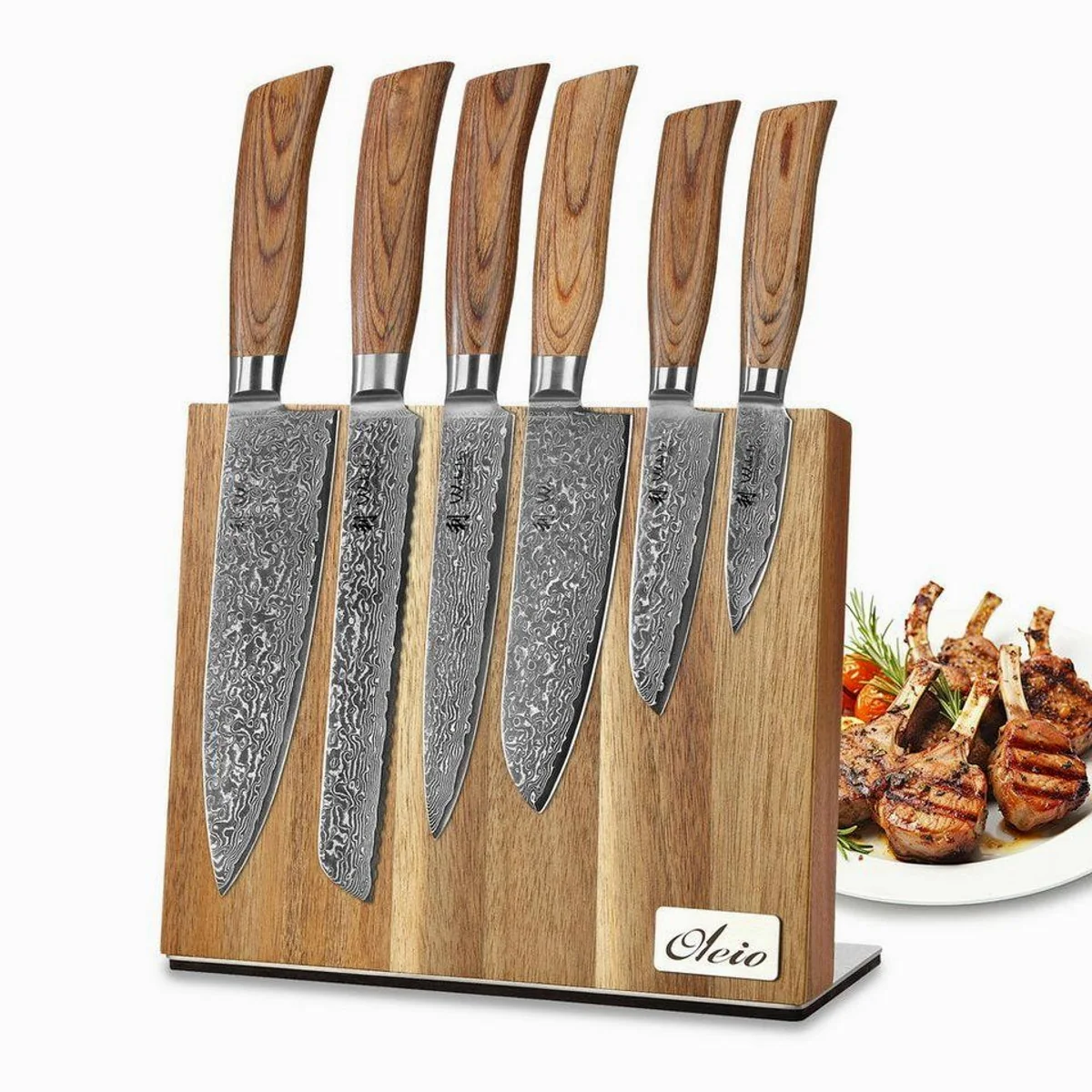 Wakoli Edib Pro 6er Damastmesser-Set, hochwertige Klingen, eleganter Messerblock