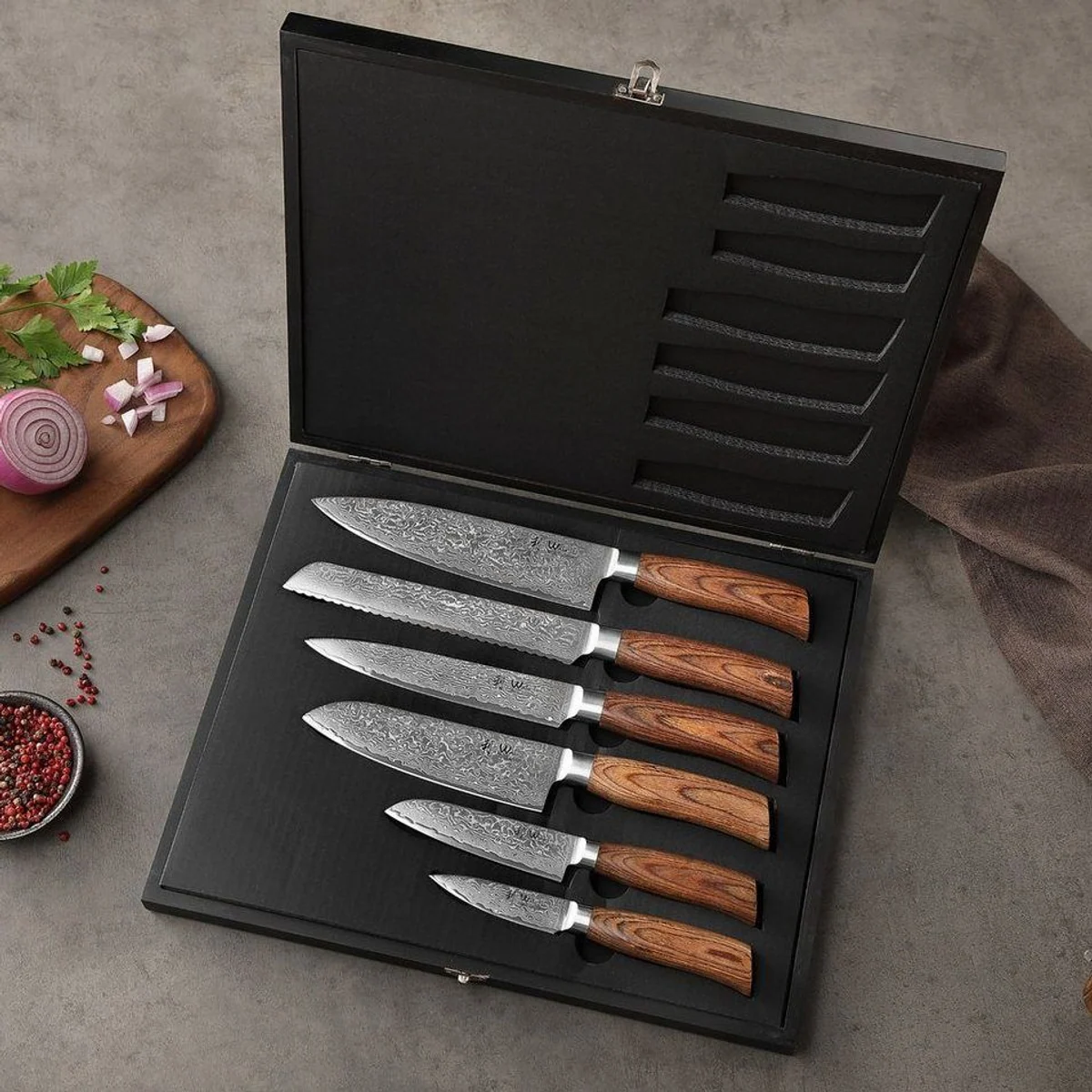 Wakoli Edib Pro 6er Damastmesser-Set, hochwertige Klingen, eleganter Messerblock 4