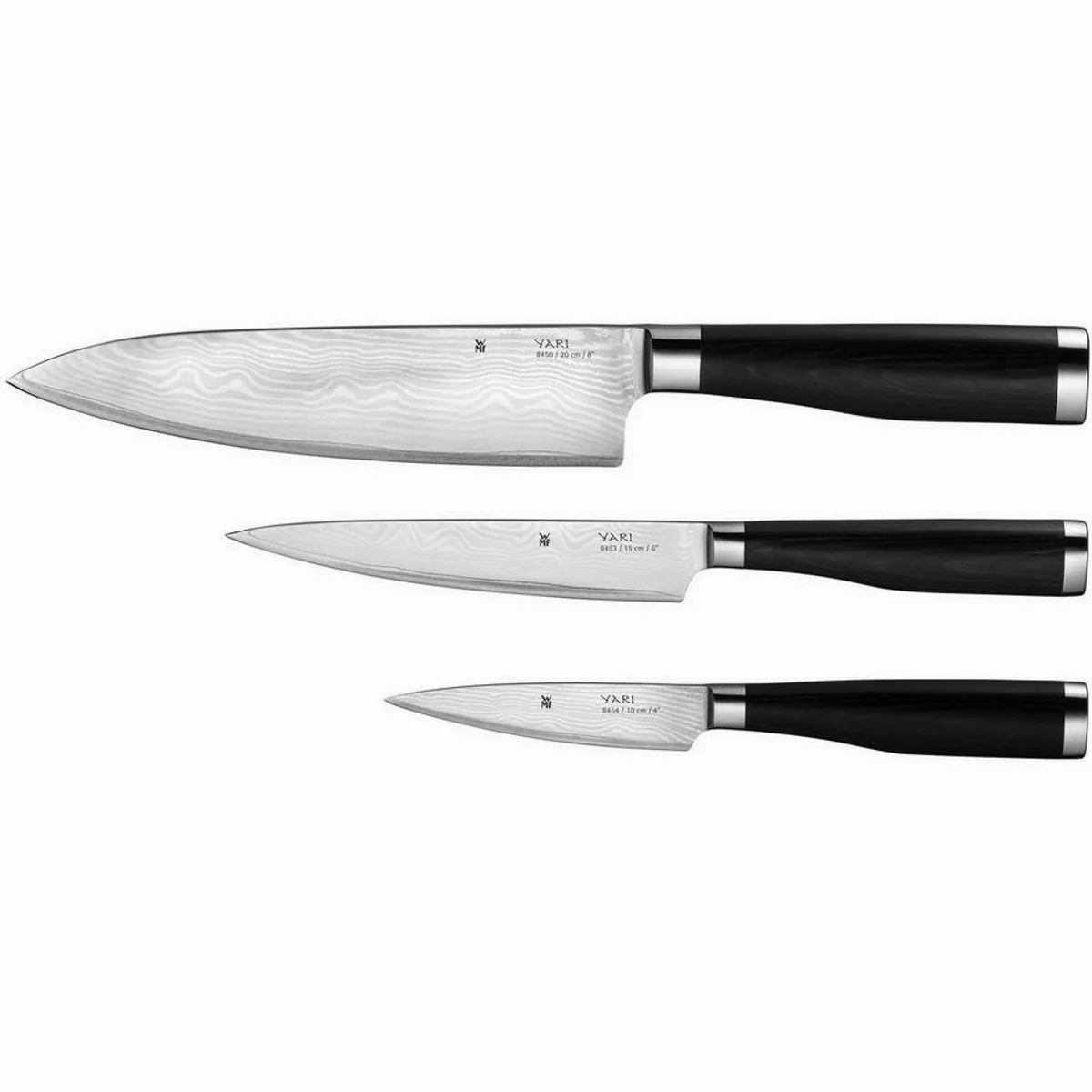 WMF Yari Messer-Set, 3-teilig — japanischer Spezialklingenstahl, ergonomische Griffe, Damaszener-Maserung
