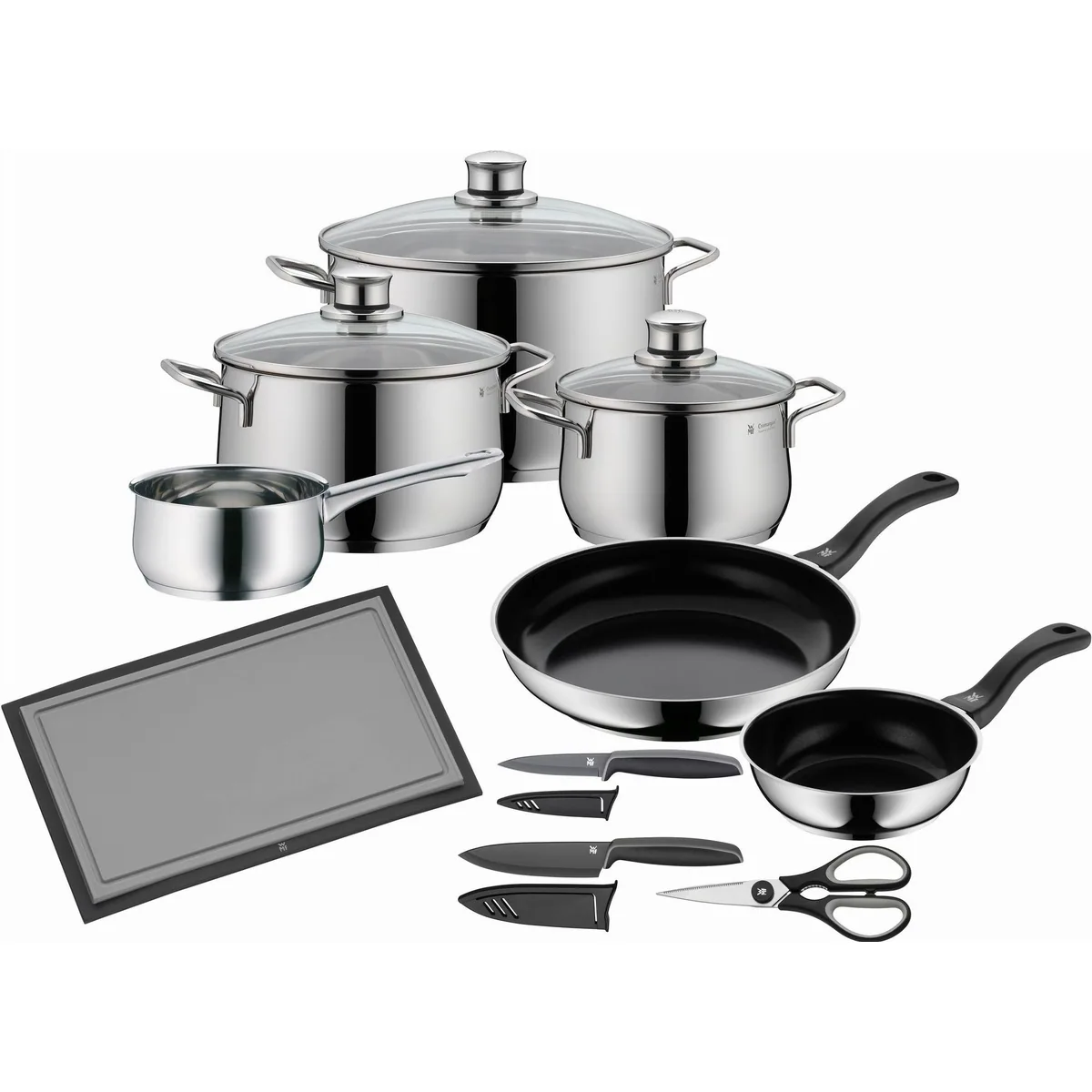 WMF Diadem Plus Topf-Set, 15-teilig, rostfrei, spülmaschinengeeignet, elegantes Design