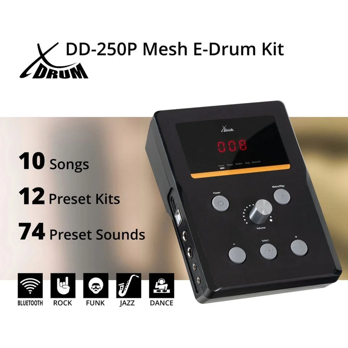 XDrum DD-250P E-Drum Kit, kompakt, Bluetooth, 12 Presetkits 2
