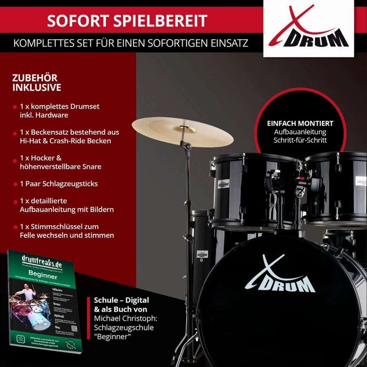 XDrum Schlagzeug Rookie 22" Fusion, komplett mit Hocker & Drumsticks 2