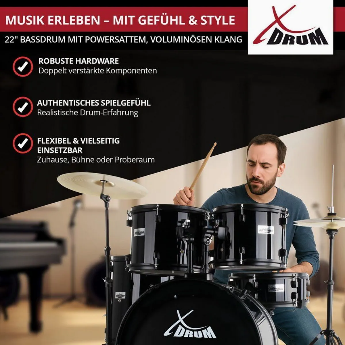 XDrum Schlagzeug Rookie 22" Fusion, komplett mit Hocker & Drumsticks 4
