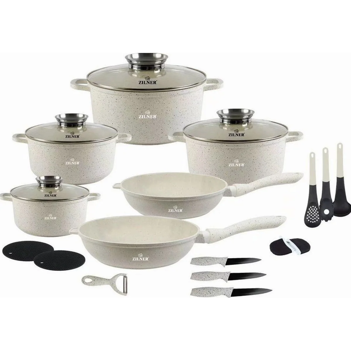 Zilner Topf-Set 21-tlg., stilvolles Design, kratzfeste Beschichtung