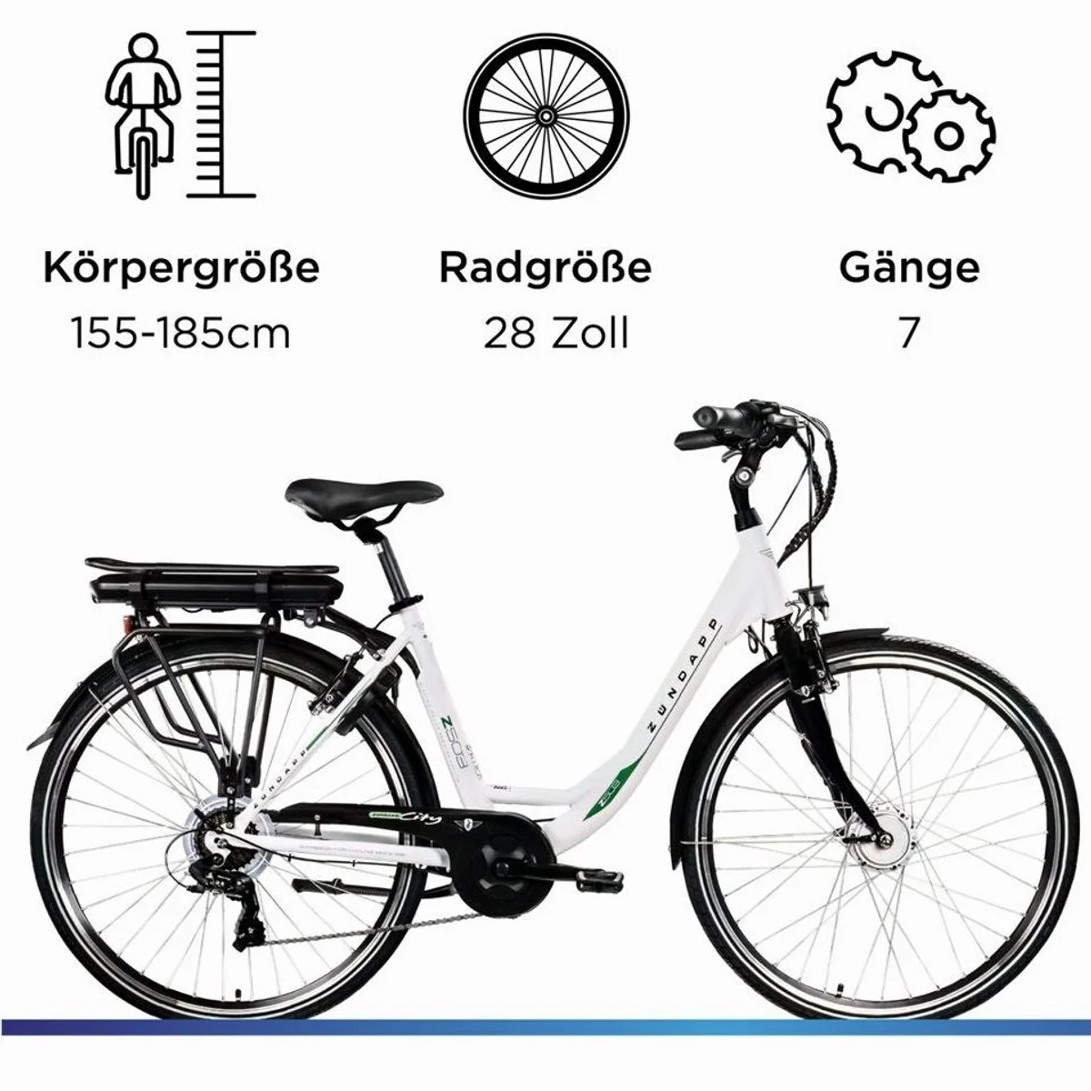 Zündapp Z503 E-Bike Cityrad, 536 Wh Akku, 7-Gang Shimano, Frontmotor 3