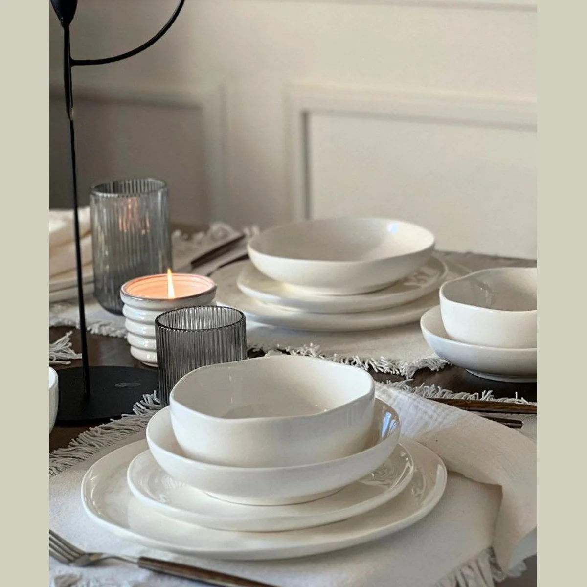 Zoha Perlemor Teller-Set, skandinavisches Design, spülmaschinenfest — 24-teilig für 6 Personen