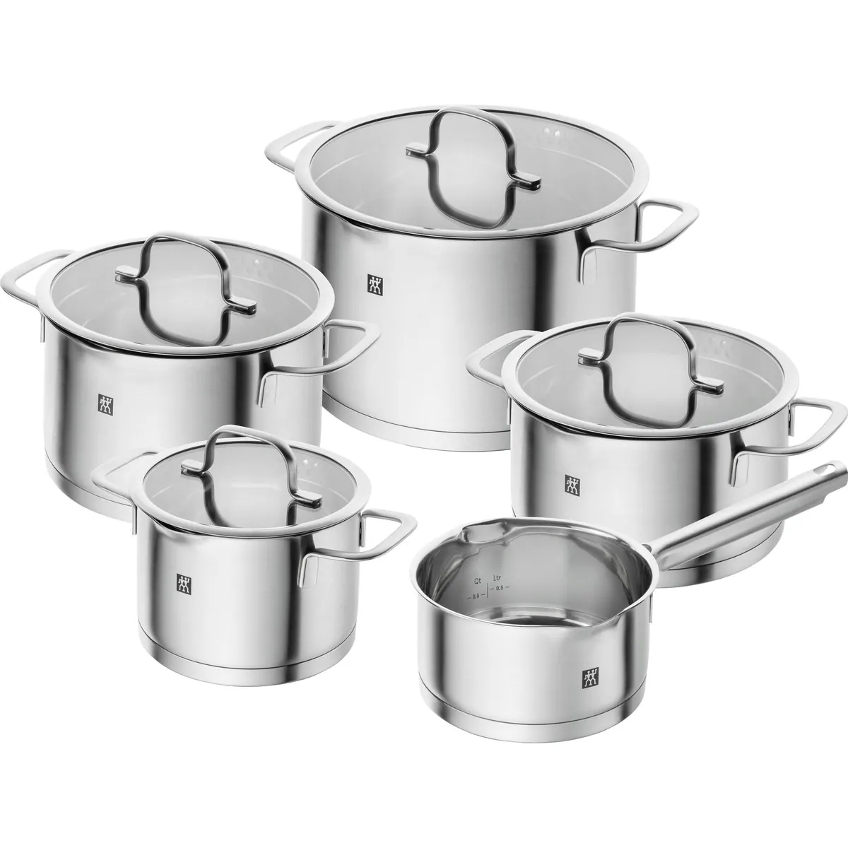 Zwilling TrueFlow Topf-Set, 5-teilig, Edelstahl, integrierte Siebfunktion